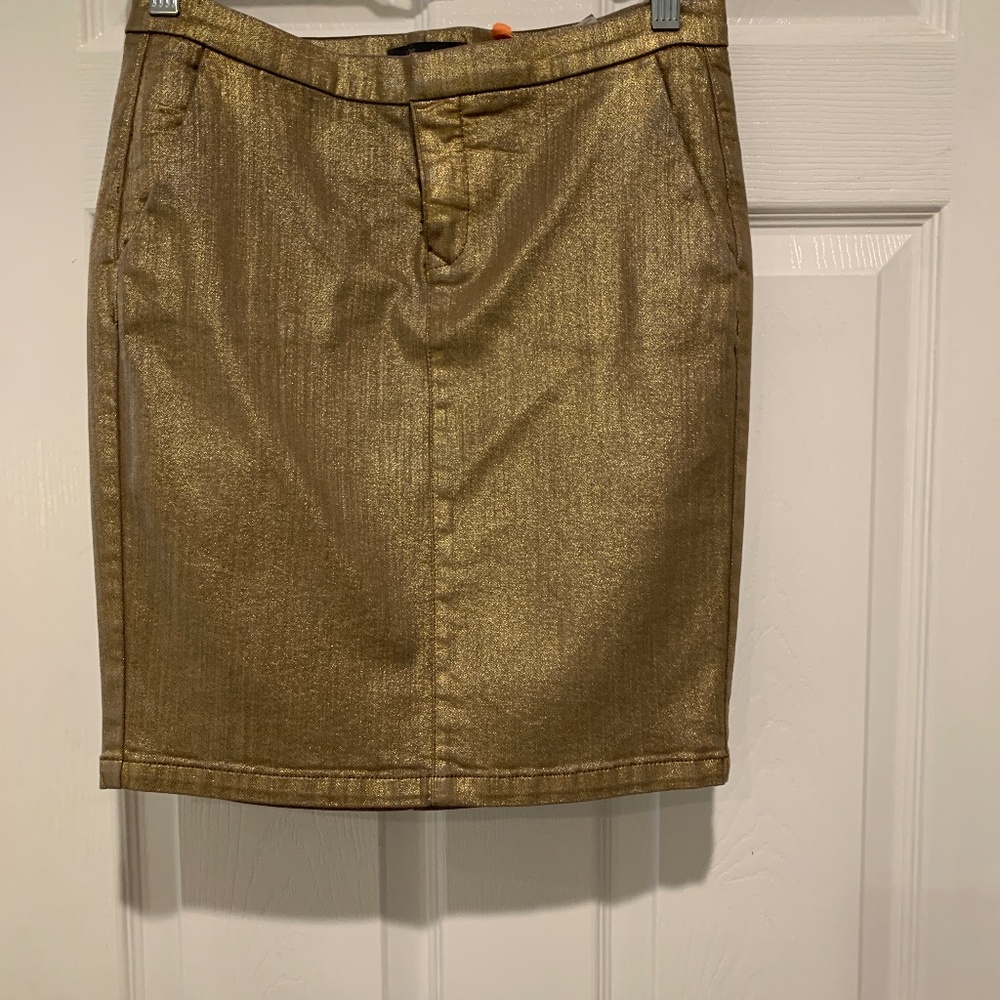 Level 99 gold coated denim pencil skirt